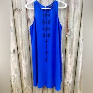 Apt 9 Women Sz Small Blue Sleeveless Shift Knee Length Dress Black Pattern